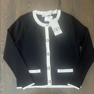 Zara Elegant Black and Cream Cardigan